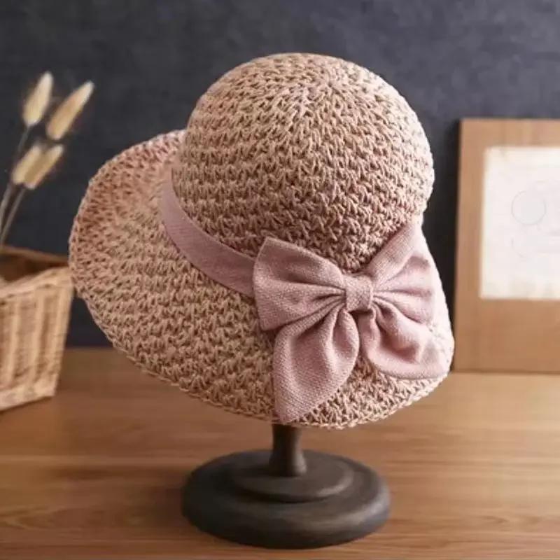 

Women Summer Braided Straw Sun Hat Extra Wide Brim UV Protection Handmade Breathable Foldable Packable Casual Round Top Hat 56 58cm розовый