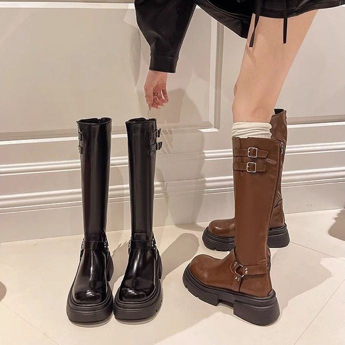 Internet Celebrity Boots Women's Knee Autumn Thick Heel Retro Knight Boots Western High Non-slip Boots Tide