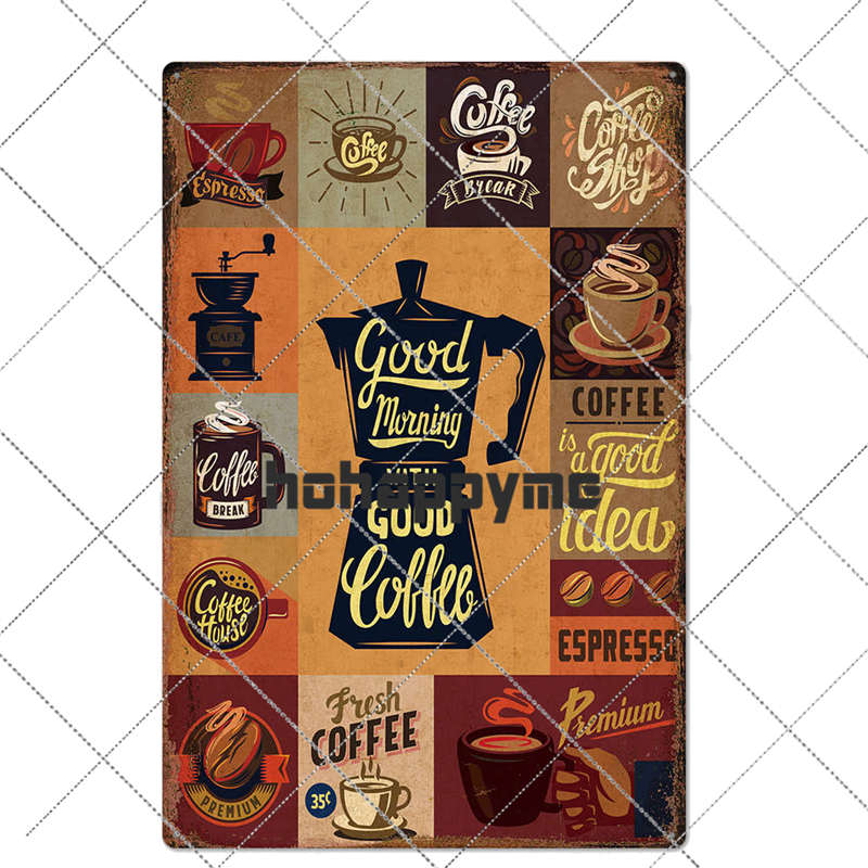 Coffee Tin Sign Vintage Metal Plaque Kitchen Coffee Bar Cafe Retro Posters Pub Wall Decorative Plates Home Decor 20*30 cm
