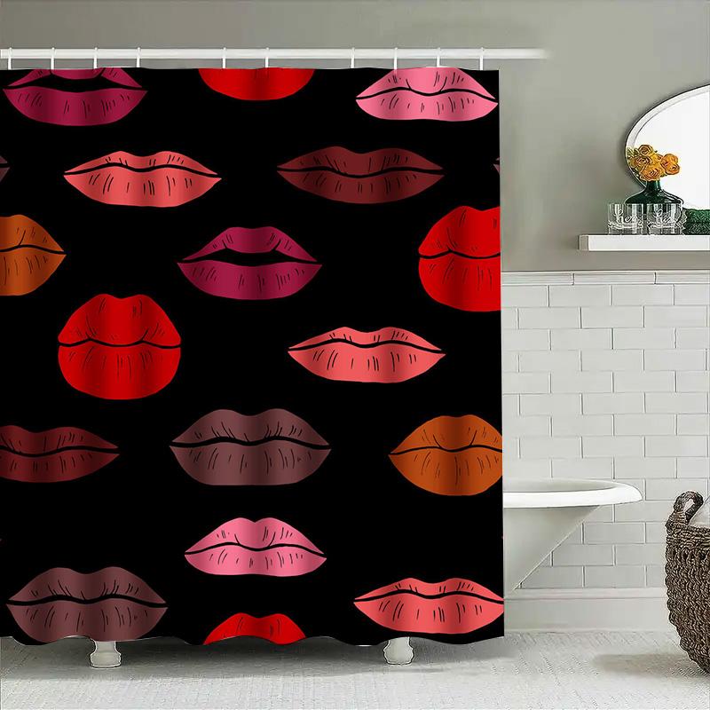 Fashionable Red Lips Pattern Shower Curtain Waterproof Bathroom Decoration Modern Decorative Shower Curtain For Home Bathrooms W