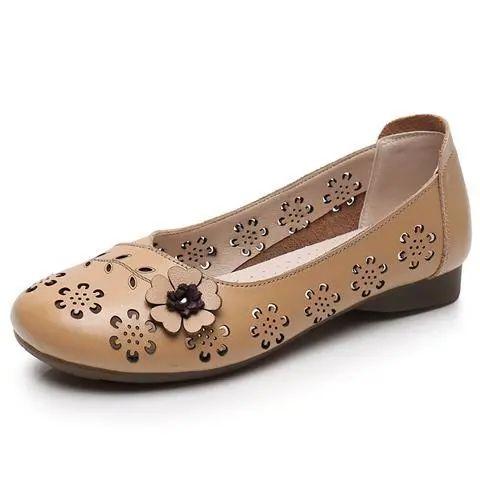 Fashion White Cutout Shallow Flats Woman Designer Floral Hollows Summer Flat Shoes for Women Casual Leather Loafers
