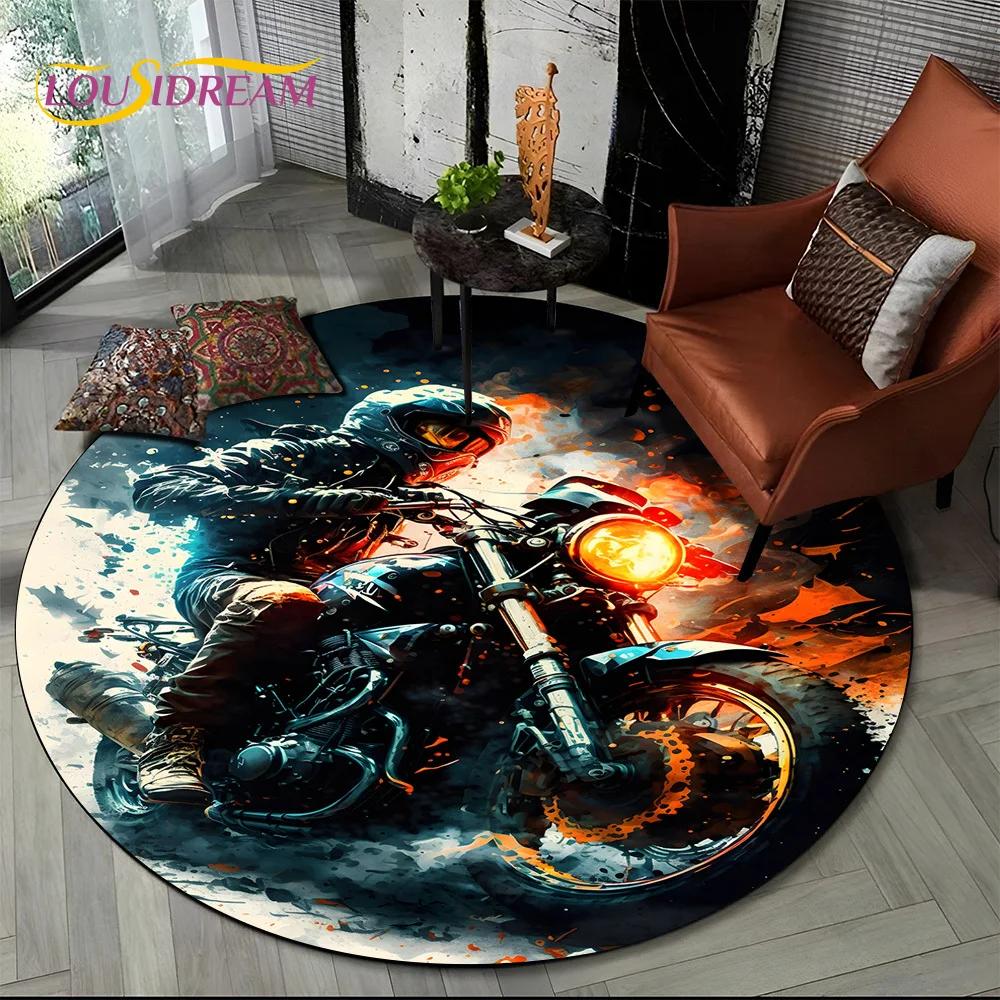 3D Retro Vintage Motorcycle Cartoon Round Area Carpet Rug for Living Room Bedroom Kid Playroom Decor,Pet Area Rug Non-slip Gift