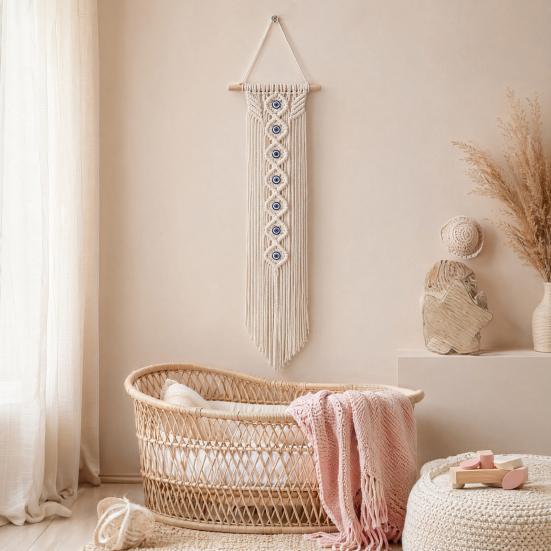 Yousheng Boho Evil Eye Tapestry, Cotton Rope Braided Tapestry, Wall Hanging Turkish Blue Eye Tapestry for Living Room Bedroom Nursery Home