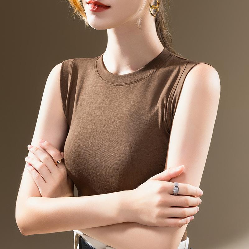 Tričko bez rukávů Dámské novoroční Dámské Jednoduché Jednobarevné Kulatý výstřih Vesta Vesta Temperament Pas