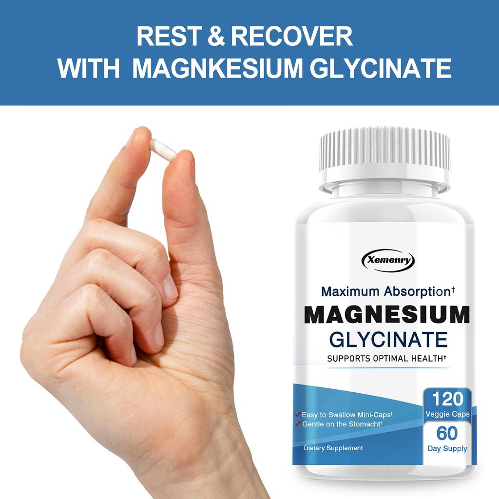 Kapseln mit hochreinem Glycin-Magnesium-Extrakt, rein natürlich, 120 Kapseln pro Packung, für Erwachsene geeignet.