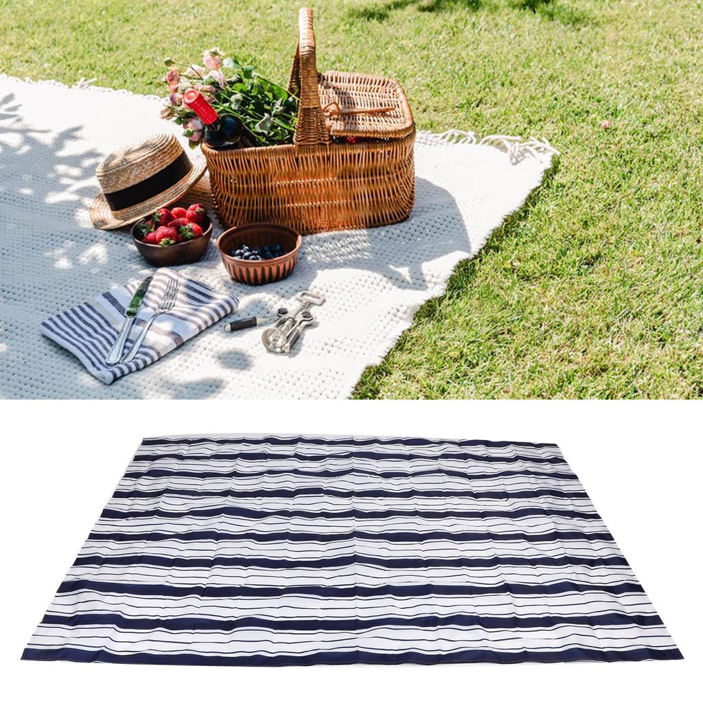 Beach Blanket Waterproof Lightweight Portable Outdoor Picnic Mat for Camping Travel Blue Stripe 2 X 1.45M