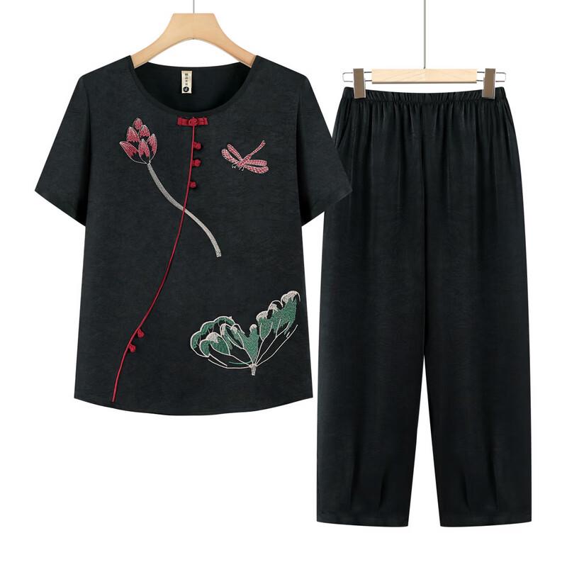 YUZHAOLIN Elderly Women's Summer Short Sleeve T-shirt & Pants Set