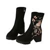 Embroidered Flower High Heels Ankle Boots Suede Chunky Women Shoes 2025 Trend New Elegant Cozy Chelsea Boots Goth Botas Mujer