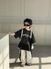 2025 Boys Denim Color Block Wide Leg Sweatpants - Casual Loose Fit, Pleated Straight-Leg Design