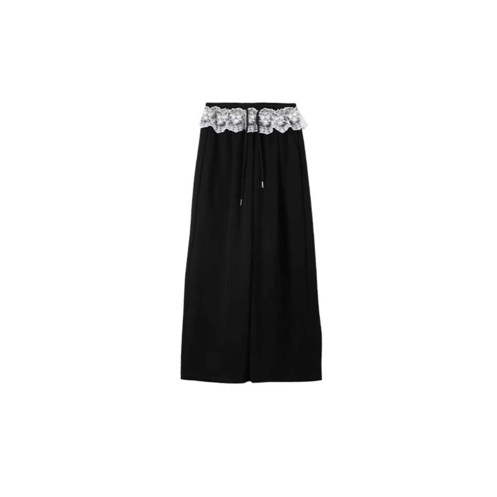 Lace Splicing Jazz Dancing Fart Curtain Pants Niche Loose and Thin Black Sports Casual Wide-leg Pants Black Wide-leg Pants