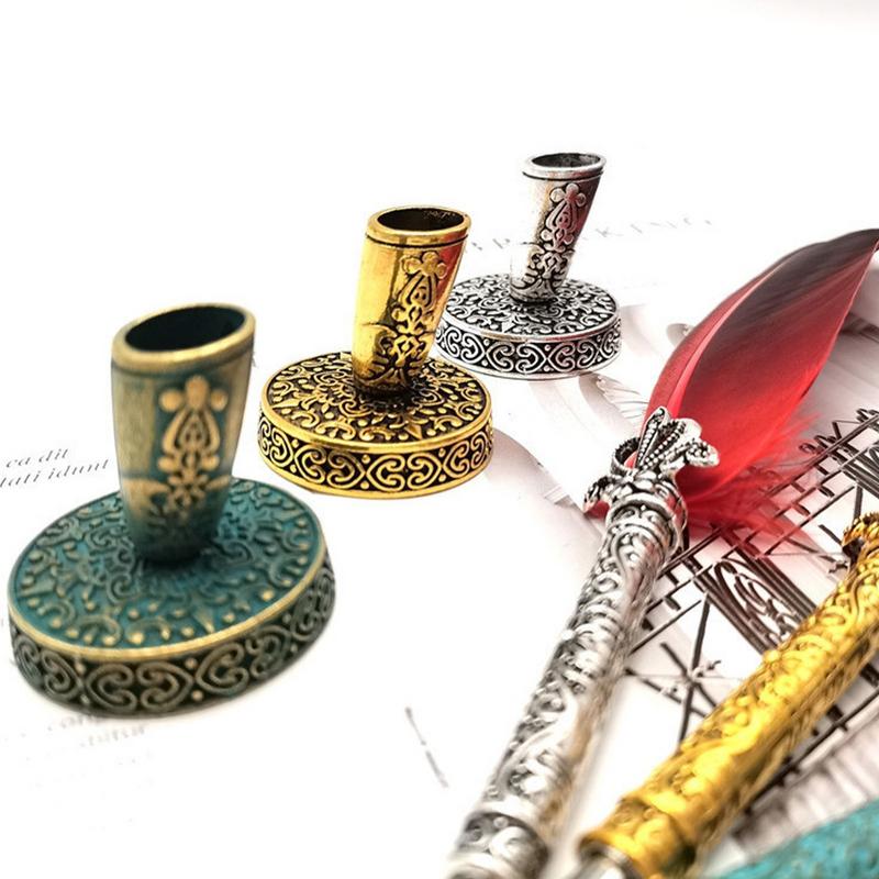 Vintage Feather Pen Holder Creative Quill Dip Gift Writing Tools Office School Supply Pen Base Without Pen Office Stationery #W0