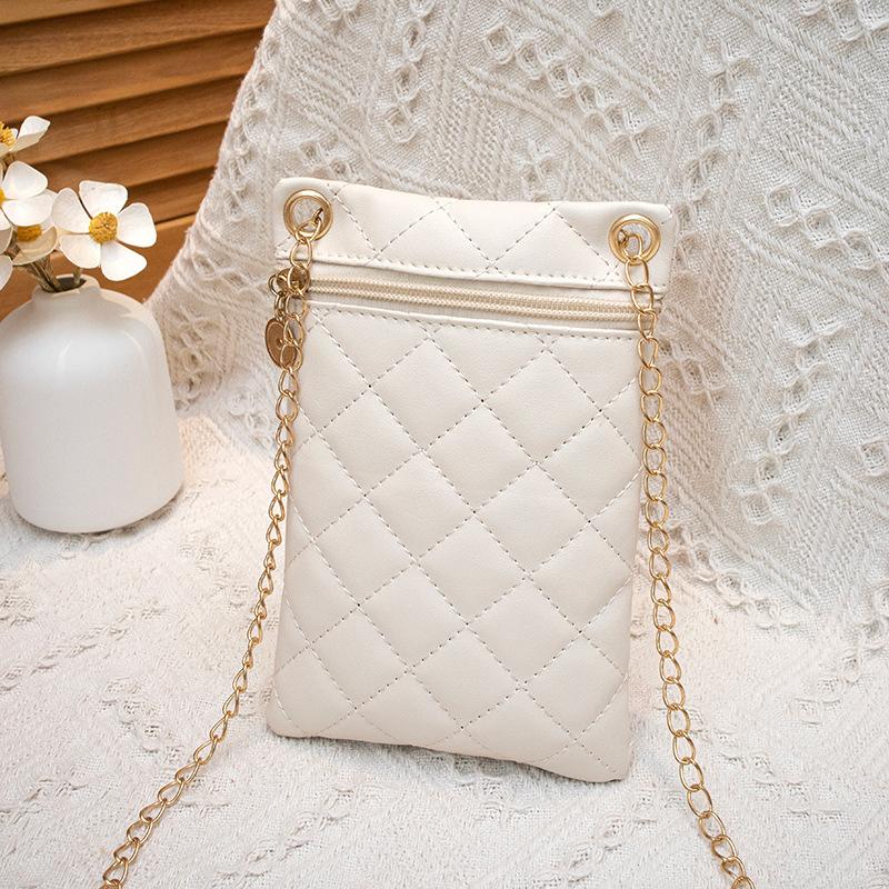 Women's bag, new rhombus embroidered mobile phone bag chain, small square bag, one shoulder messenger women's bag.