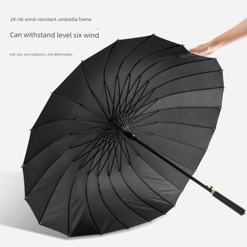 24-Rib Automatic Umbrella, Large Business Straight Umbrella, Double-Handle Factory-Printed Logo Advertising Long-Handle Umbrella