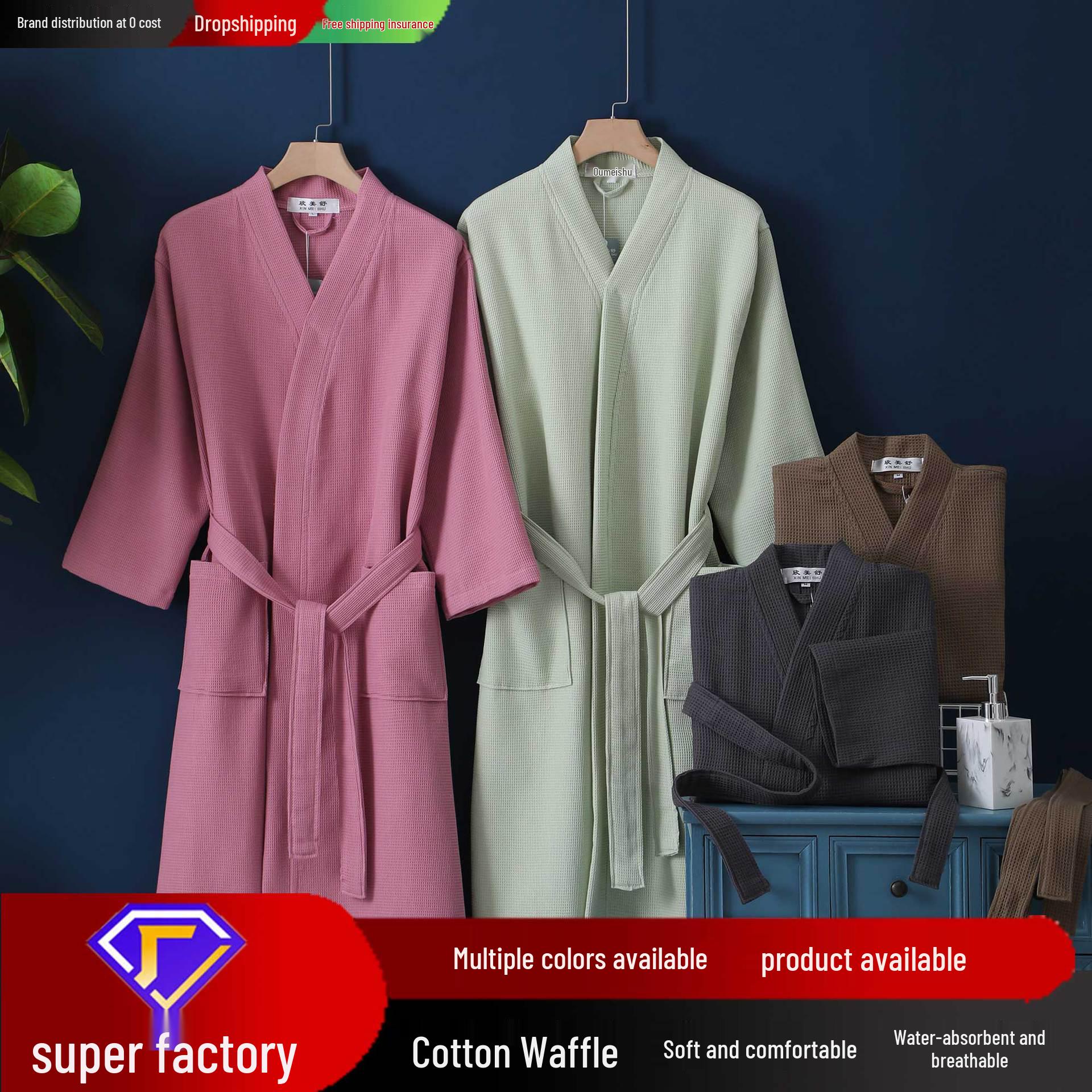 

New Cross-Border Pure Cotton Waffle Bathrobe – Lightweight Spring/Summer Design for Couples in Homestays or Hotels L