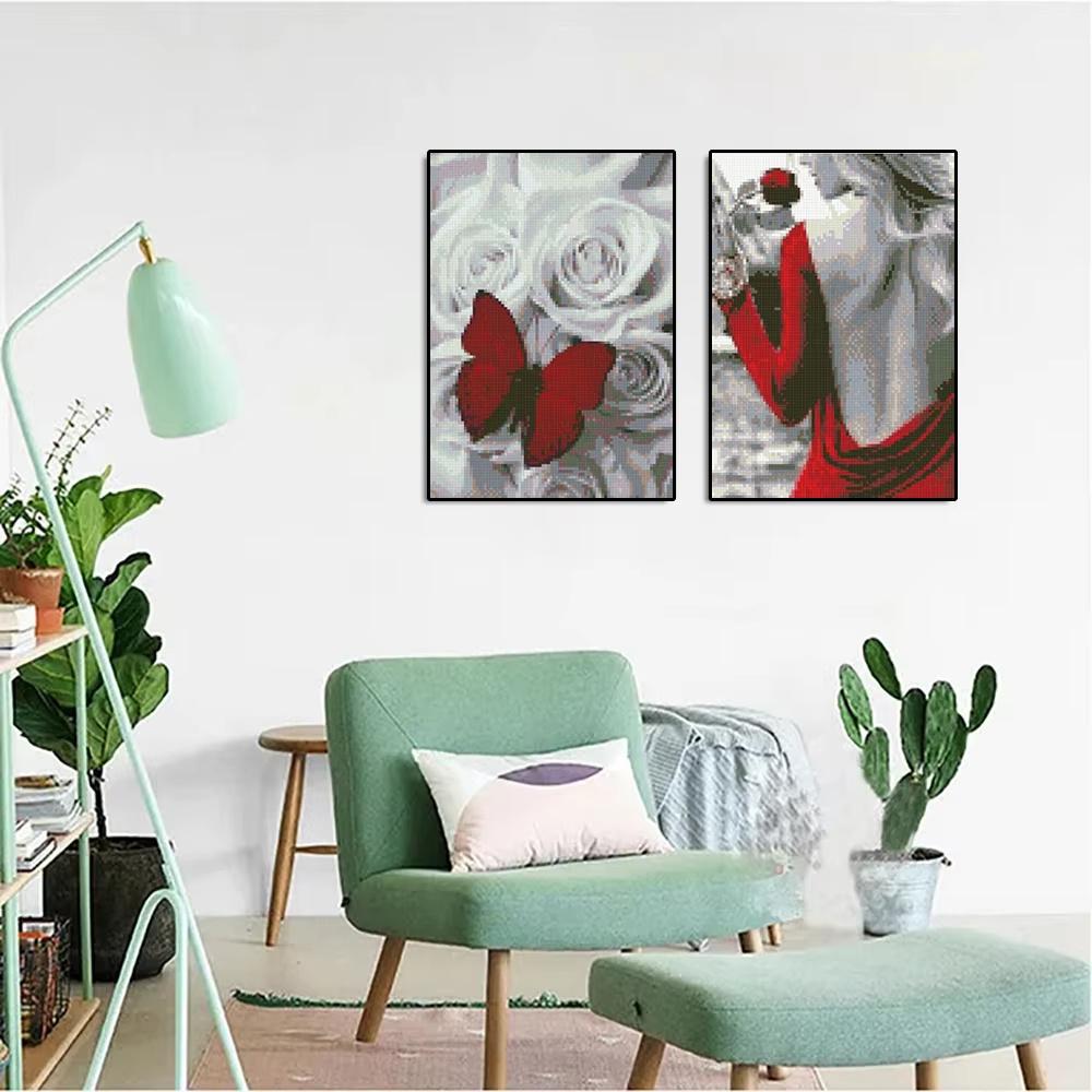 5D Diamond Painting Flower Rose Skull Art Diamond Embroidery Black and White Picture DIY Cross Stitch Set Home Decoration