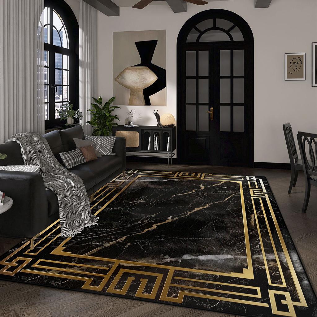 Large Size Luxury Black Gold Carpet for Living Room Nordic Sofa Bedroom Decoration Beside Rug Non-slip Washable Lounge Floor Mat