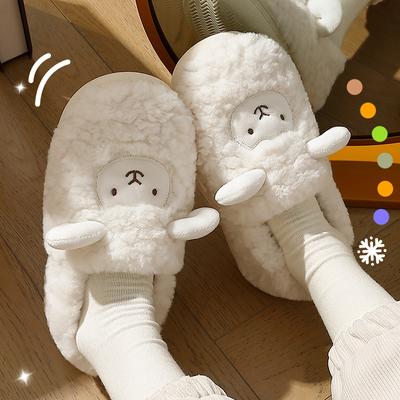 Mode Comwarm Cartoon Pluche Pantoffels Voor Dames Heren Winter Warm Pluizige Faux Fur Pantoffels Schattig Schaap Indoor Huis Koppel Katoenen Pantoffels