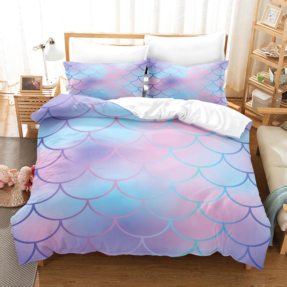 

Laser Gradual Change Fish Scale 3D Digital Printing Three-Piece Set, Quilt Cover Pillowcase Home Textile Bed Sheet Kit 135 * 200