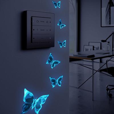 Blaue Schmetterlings-Wandaufkleber, die im Dunkeln leuchten, mit funkelndem Effekt, wasserfest, einfach anzubringen, elegante Raumdekorationsaufkleber