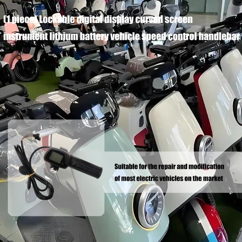 Lithium Powered Bike Throttle With Curved Speedometer Screen & Security Lock Mechanism Rubber Throttle Handle for Ride