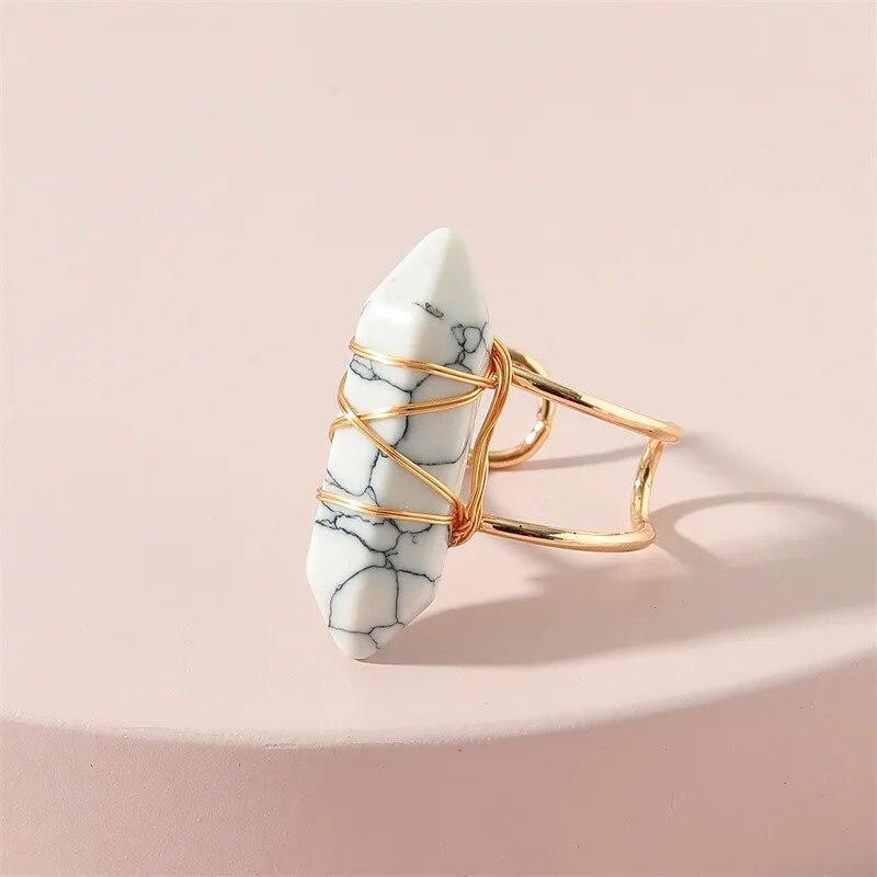 Fashion Vintage Natural Stone Ring For Women Men Female Luxury Copper Wire Wrap Blue Moonstone Rings Wholesale Jewelry Gifts