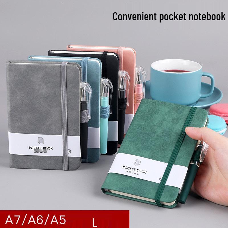 A7 Color Notebook: Student Stationery with Elastic Band, Skin-Feel Leather Journal, Customizable Logo.