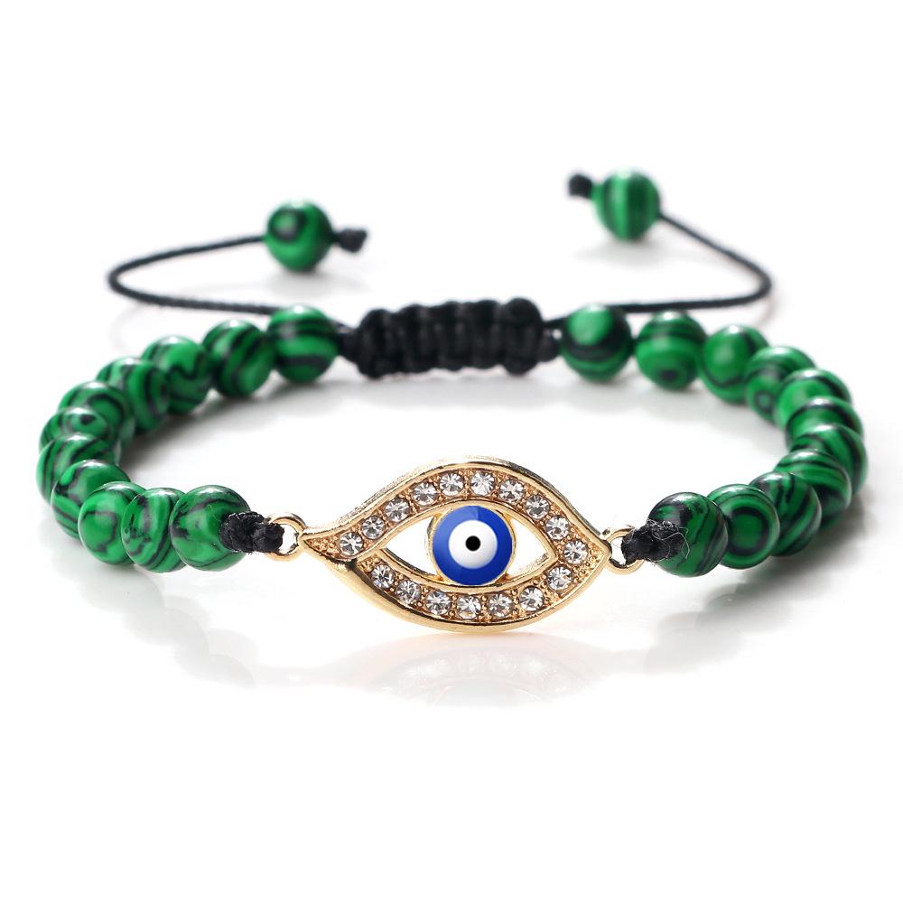 Devil's Eye Round Bead Bracelet with Plated Alloy Woven Cord