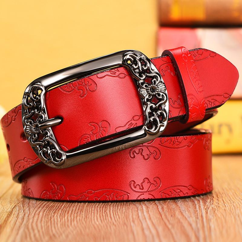 Pulaiteqi Vintage Leather Belt For Women With Round Buckle Elegant Two Layer Cowhide Accessory
