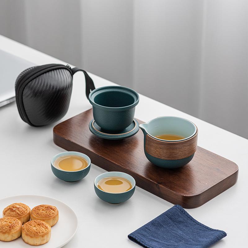 Ceramic Kuaike Cup One Pot Two Four Cups Outdoor Portable Travel Kung Fu Tea Set Holiday Gift Companion