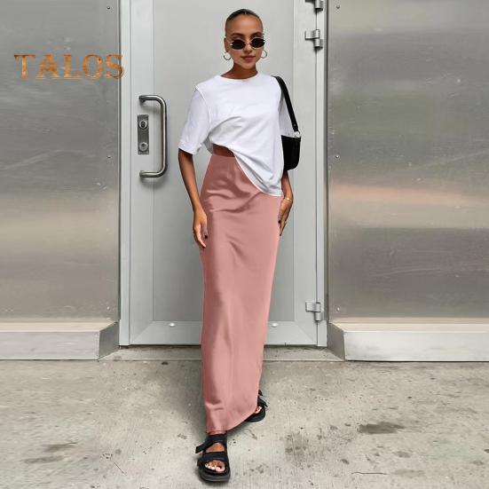 Spódnica damska z wysokim stanem i satynową spódnicą syrenką Elegancka, zapinana na zamek, jednokolorowa, dopasowana, w kształcie litery A, długa spódnica do pracy, na imprezę, do codziennego noszenia