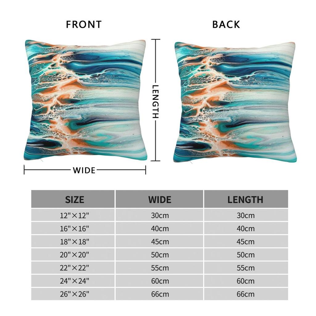 Coral Blue Teal Ocean Fluid Square Pillowcase Polyester Linen Velvet Creative Zip Decorative Room Cushion Cover