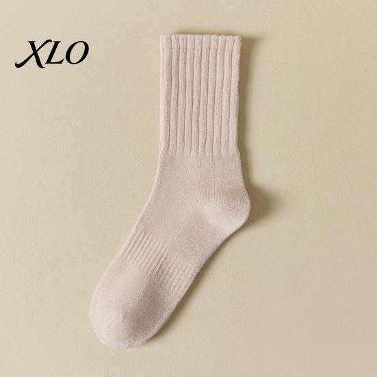 Solid Color Athletic Socks Crew Socks, Thickened Terry Lining Winter Warm Versatile Daily Use Soft Elastic Cotton Blend for Wear High Elasticity