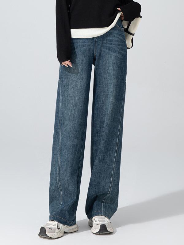 Zhengzhou Women's High Waist Loose Straight Leg Jeans - Casual Autumn Fashion