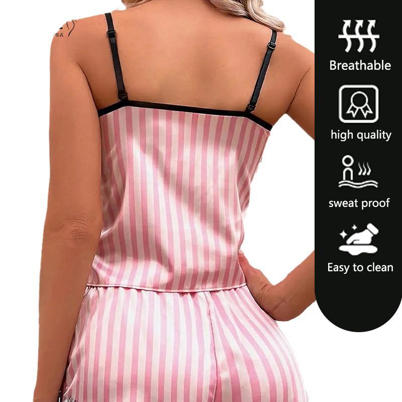2PCS/Set Women Pyjamas Halter Vest Shorts Europe Solid Striped Ladies Lace-Up Fashion Sexy Lace Suspenders Soft Casual Homewear