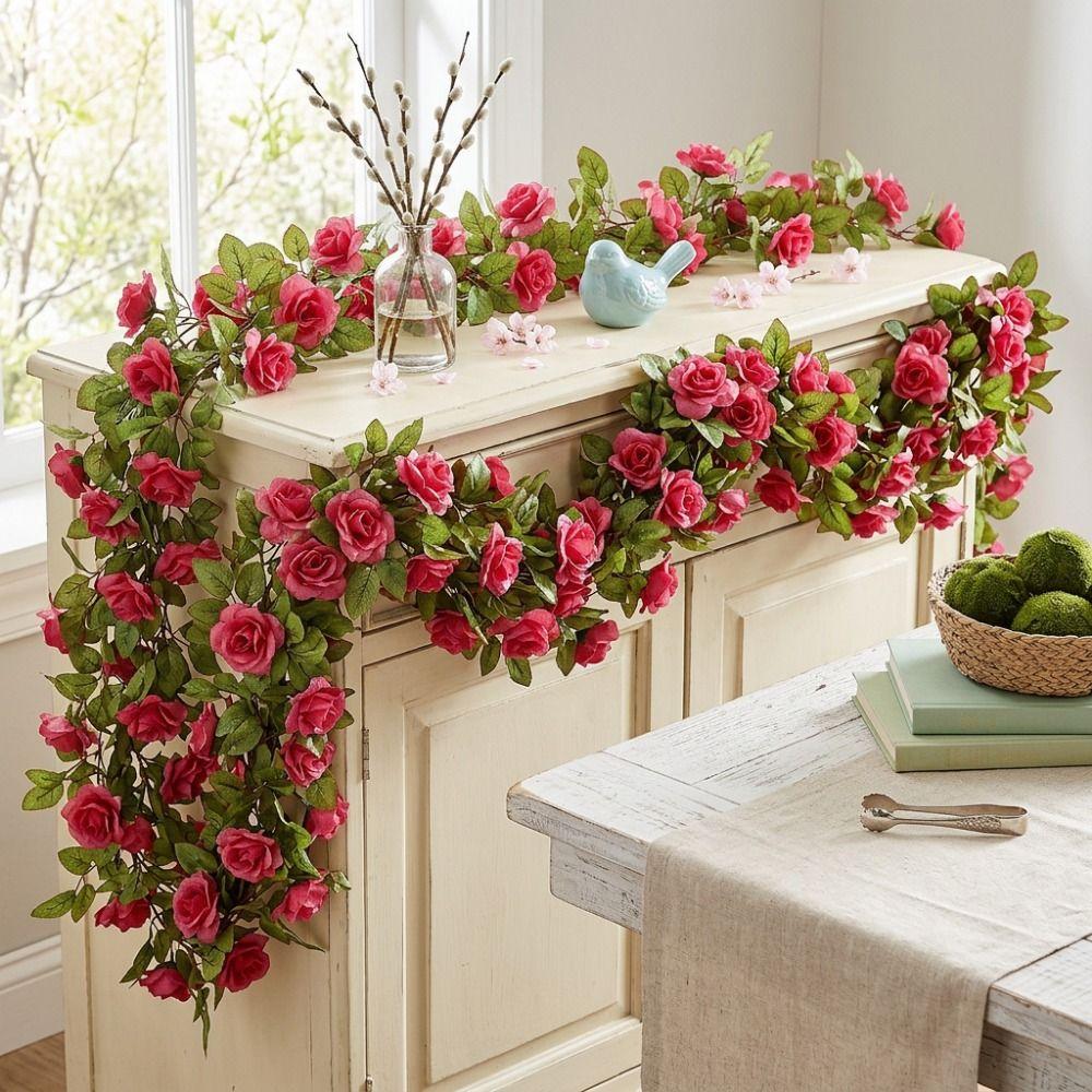 Multicolor Rose Artificial Flower Vine Green Leaves Length 240cm Wall Hanging Garland Accessories DIY Simulation Flower Vine