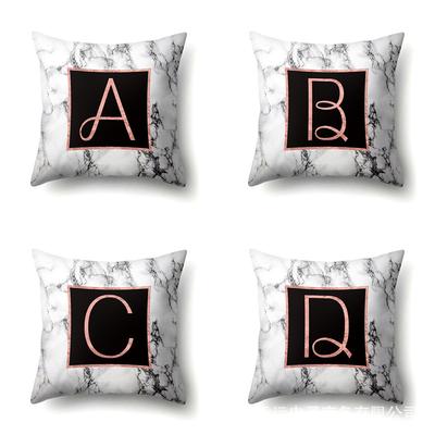 Polyester Pillowcase 26 English Letters Rose Gold Home Marble Decorative Printed Pillowcase