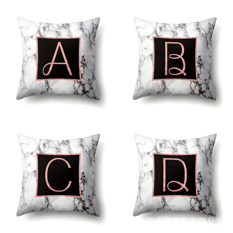 Polyester Pillowcase 26 English Letters Rose Gold Home Marble Decorative Printed Pillowcase