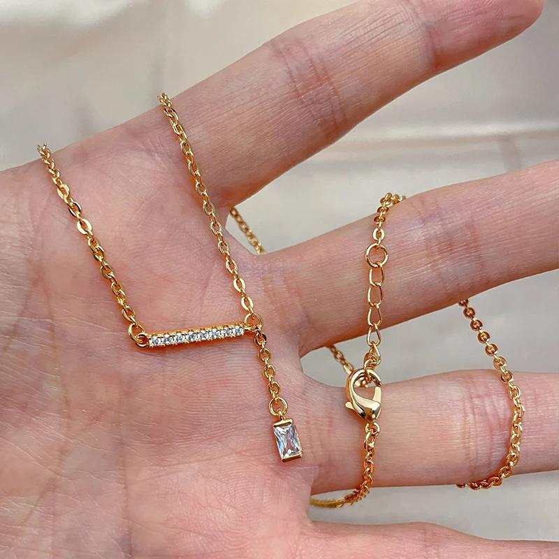 Luxury Square Natural Zircon Pendant Necklace For Women Trendy  Rose Gold Color High Quality Daily Fine Jewelry