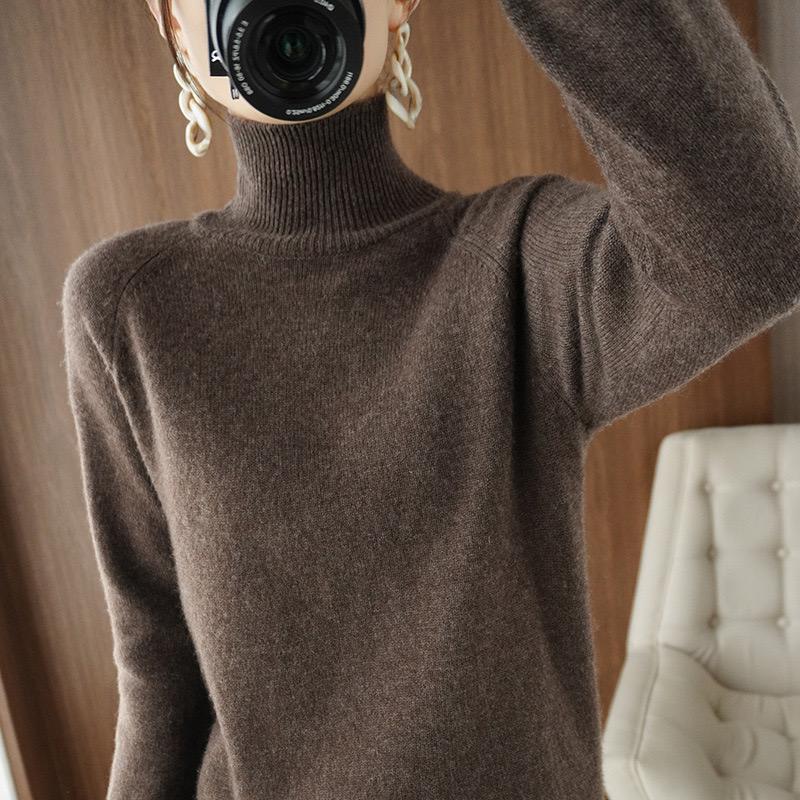 Maglioni da donna, casual, a collo alto, a maniche lunghe, spessi e caldi, alla moda, coreani, con fondo in maglia, maglioni di base