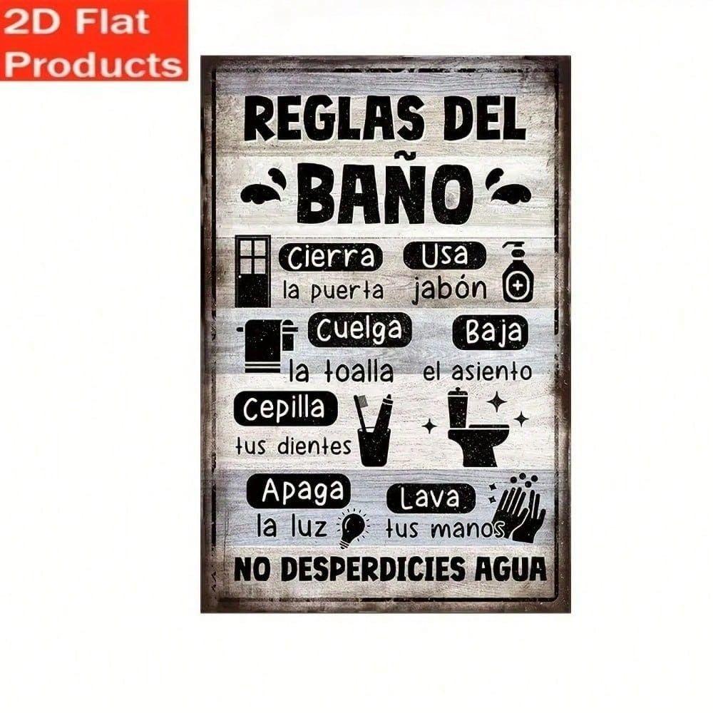 Vintage Spanische Badezimmerregeln Metallwandposter für Zuhause
