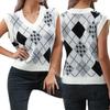 Damen Argyle Strick V-Ausschnitt Pulloverweste für Herbst/Winter