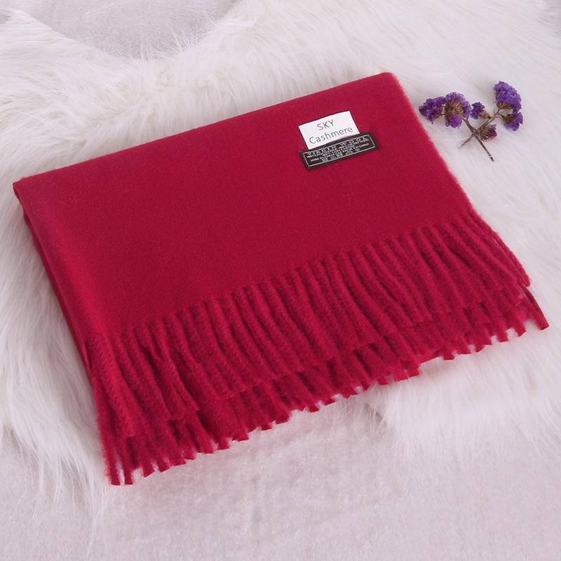 Women's Winter Solid Color Tassel Scarf - Thick Warm Korean Style Monochrome Imitation Cashmere Shawl