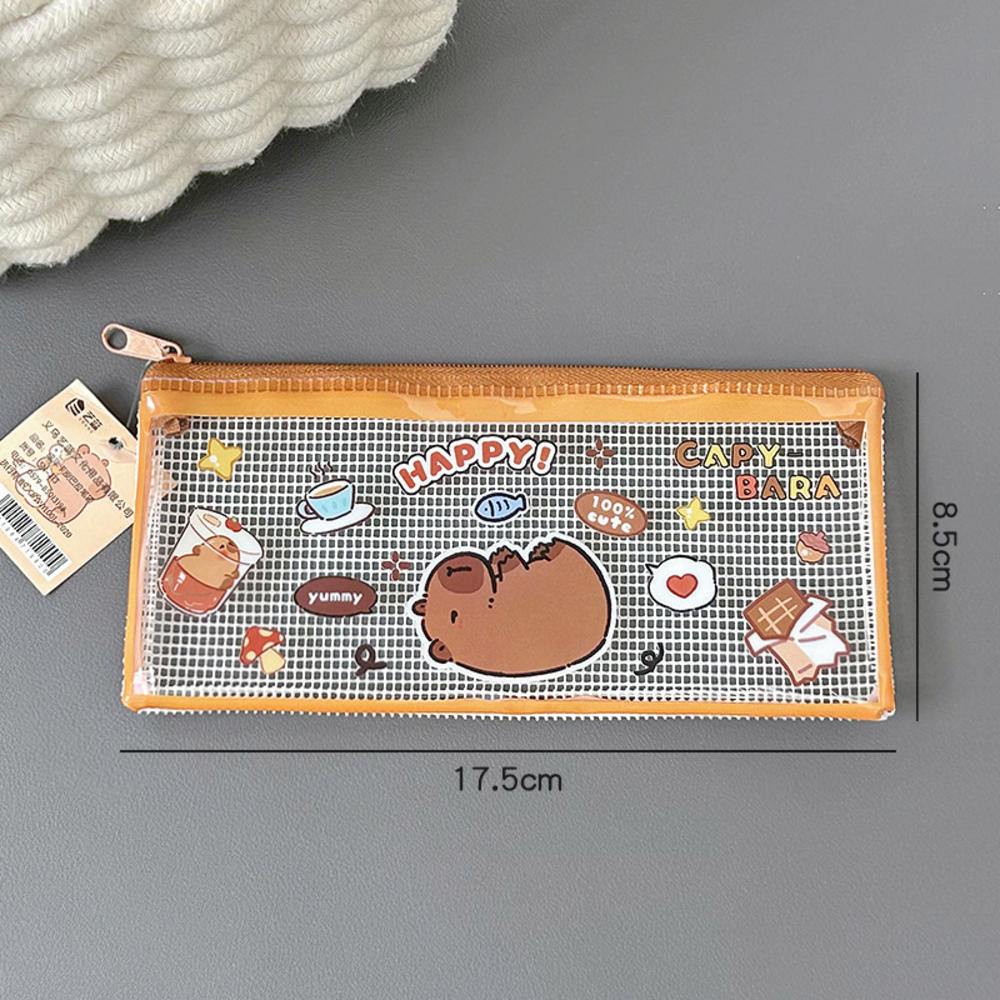 Cartoon Capybara Pencil Case Transparent Waterproof Zipper Pen Pouch Large Capacity Stationary Organizer Bag School Supplies