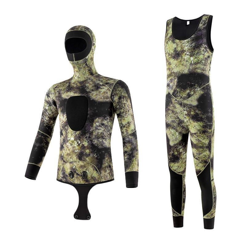 5mm Camo Hooded Wetsuit for Men & Women - Professional Diving, Hunting, Cold-Proof Fishing Suit.