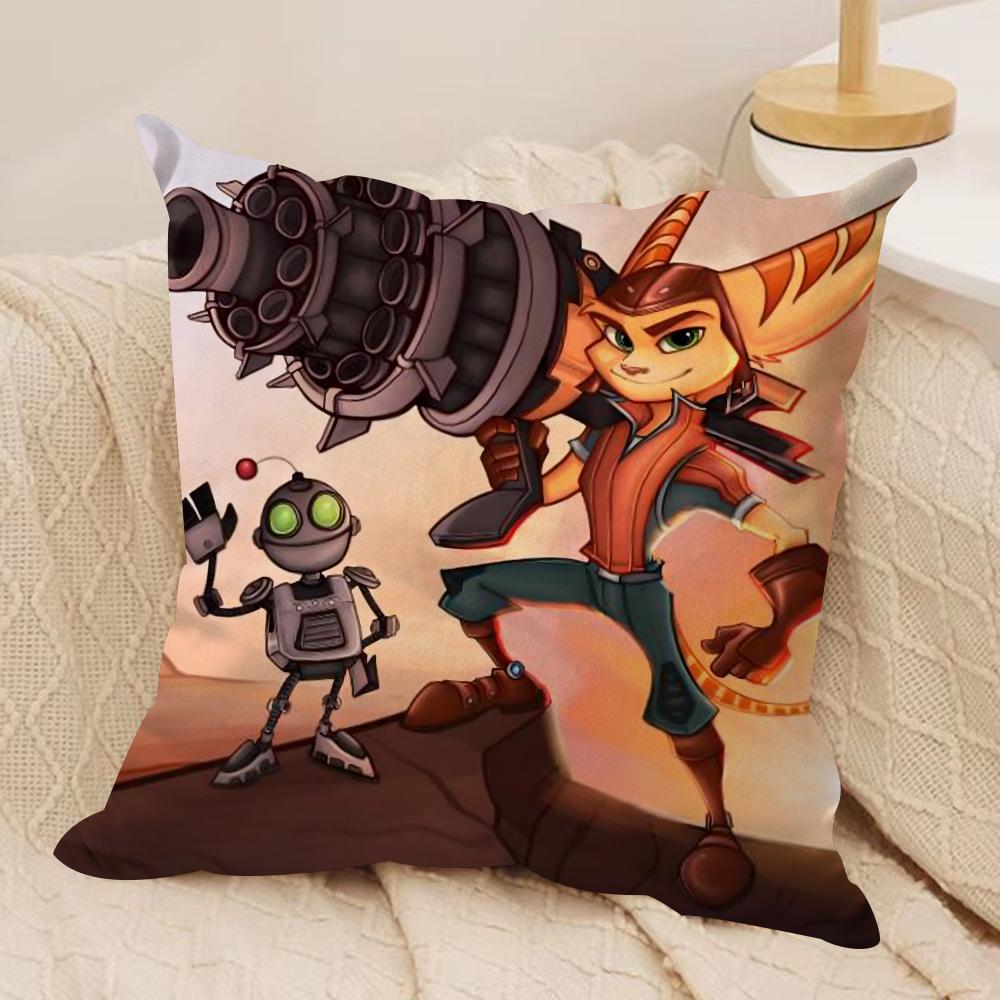 RRatchet N CClank Cushion Cover Silky Short Plush DoubleSided Printed Pillow Case for Sofa All Seasons Home Decor Gift