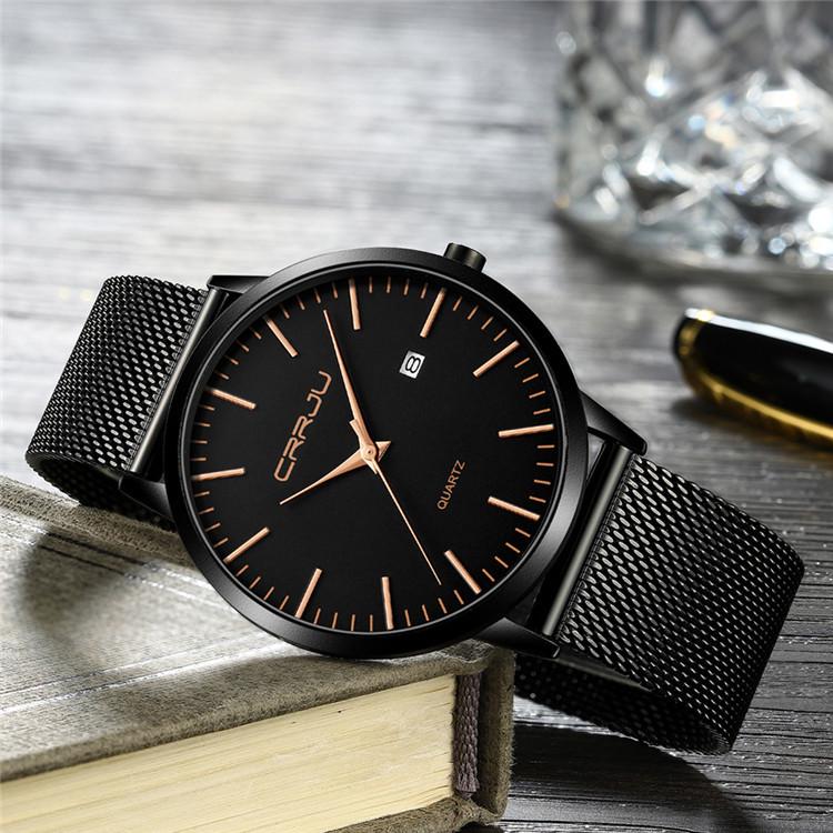 CRRJU 2172 Men's Casual Watch - Simple, Ultra-Thin Design with Calendar for Students and Professionals