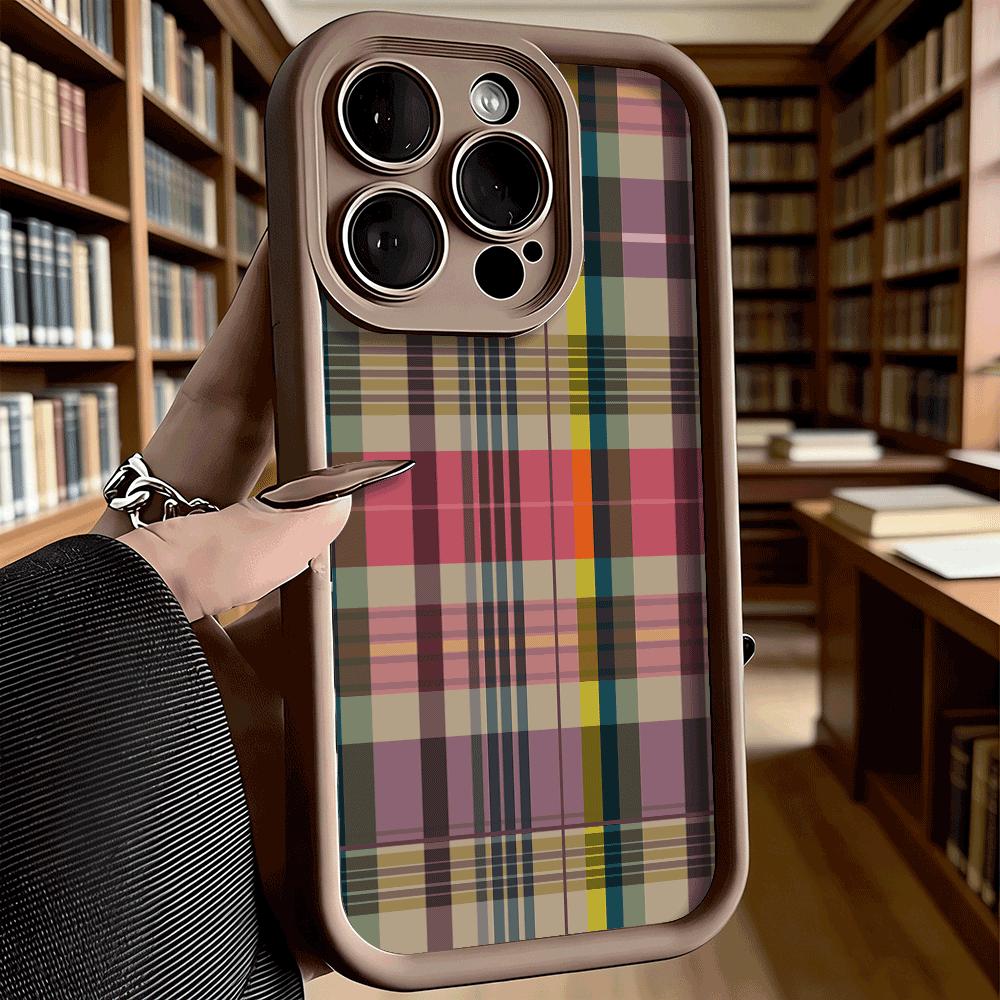 Vintage Plaid Pattern Phone Case for iPhone 17 16 15 14 13 12 11 Pro Max Plus Anti Scratch, Gel Flexible Protective