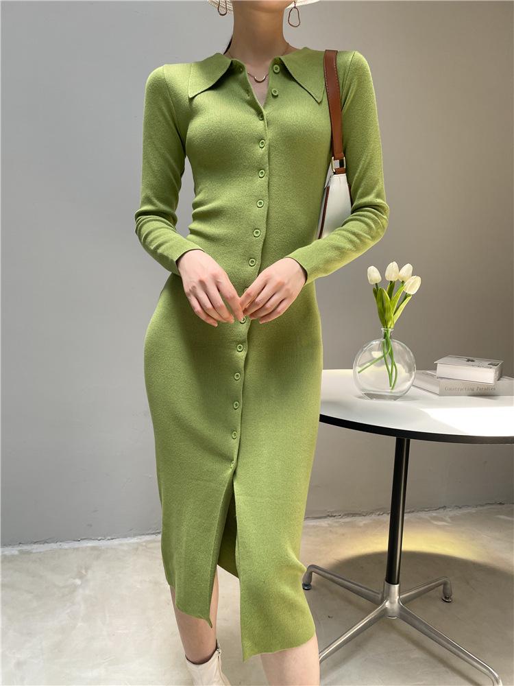 

2025 Slim-Fit Sexy Knit Dress: Retro European & American Long Sleeve Hip-Hugging Skirt for Women Medium