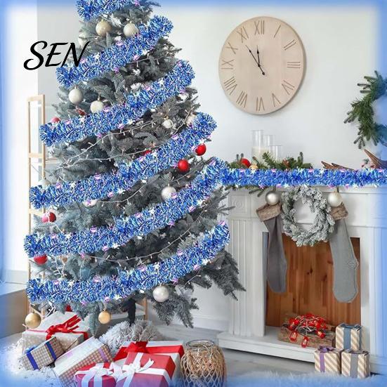 Christmas Gift Embellishment Snowflake Tinsel Garland, 200cm Light Blue Purple Foil Tree Ornament Ribbon Strip for Staircase Window, Holiday