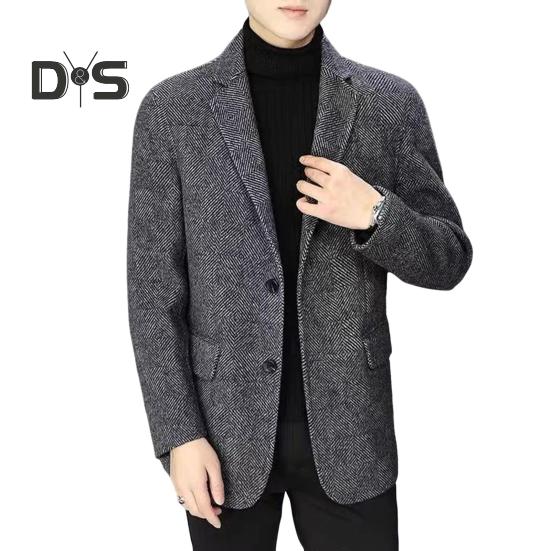 

Мужской пиджак с лацканами, длинный рукав, две пуговицы, деловой пиджак, приталенный крой, однотонная осенне-зимняя шерстяная верхняя одежда L серый